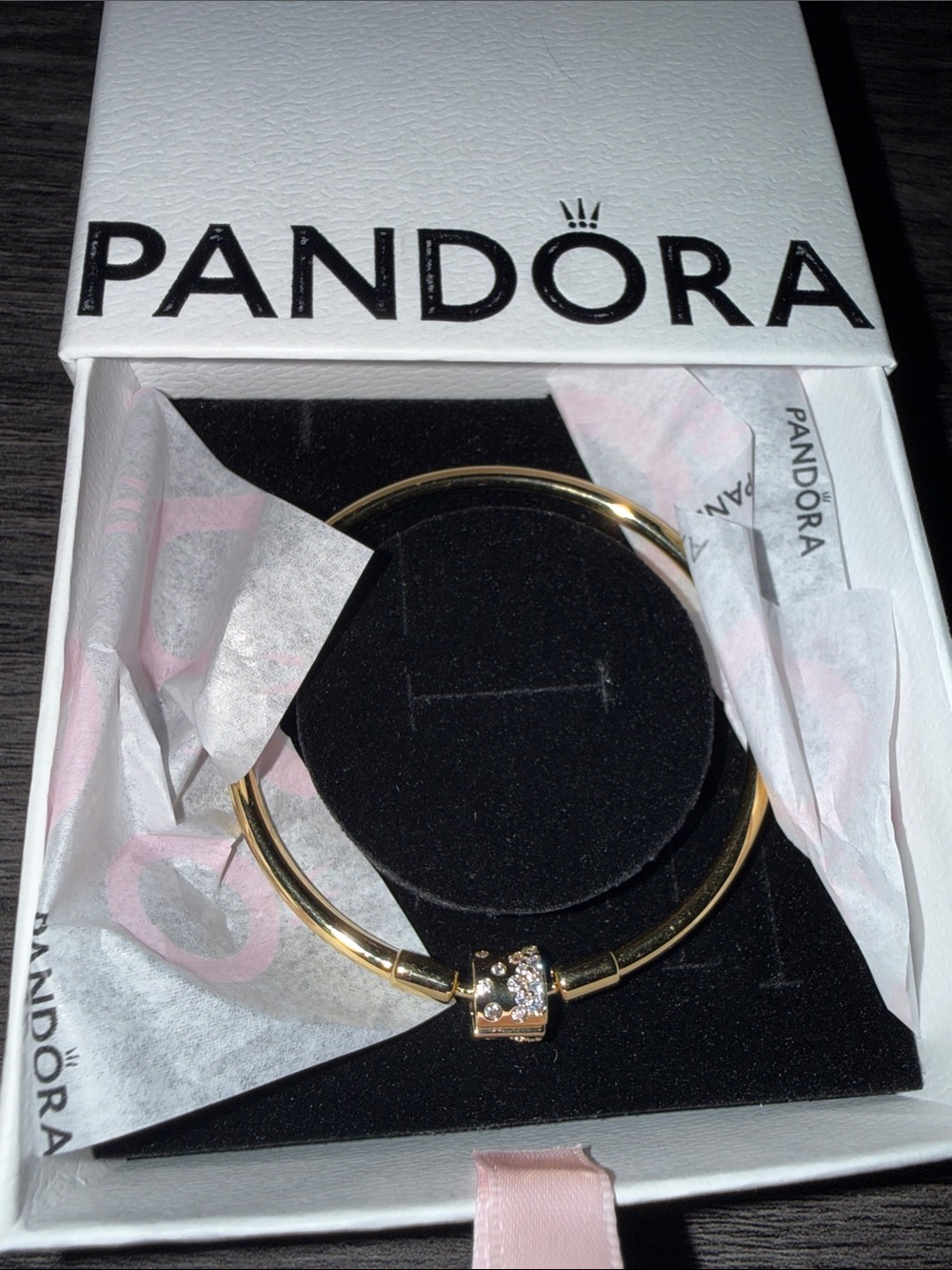 Pandora Gold-tone Bangle with Sparkling Charm
